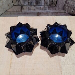 Dark Cobalt Blue Glass Starburst Votive Holder Pointed Spiky